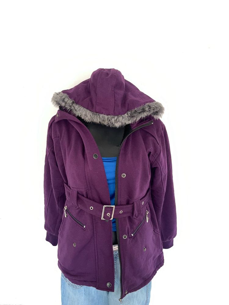 Purple Hooded Winter Coat