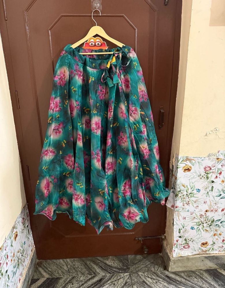 Bottle Green Organza Lehanga