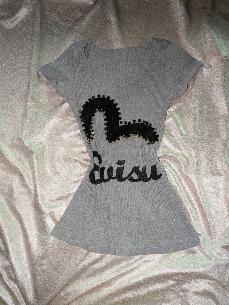 Evisu Grey Ribbed T-Shirt