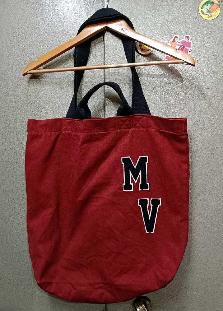 "MV" Classic Varsity Style Dual Handle Tote Bag