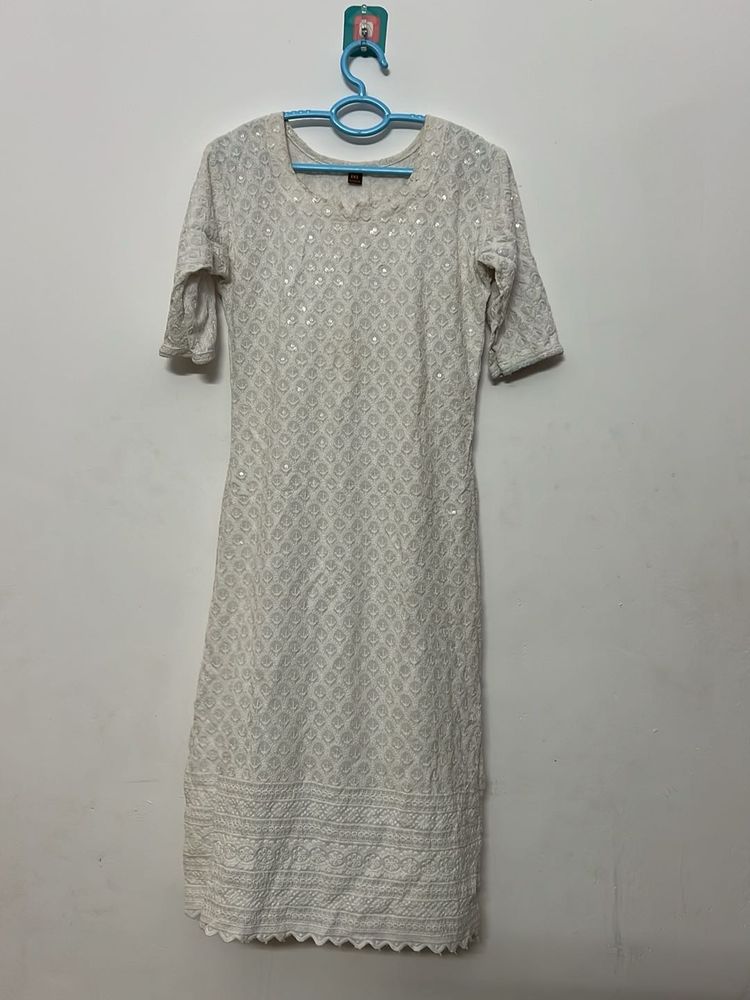 White Chikankari Kurta with Sequins