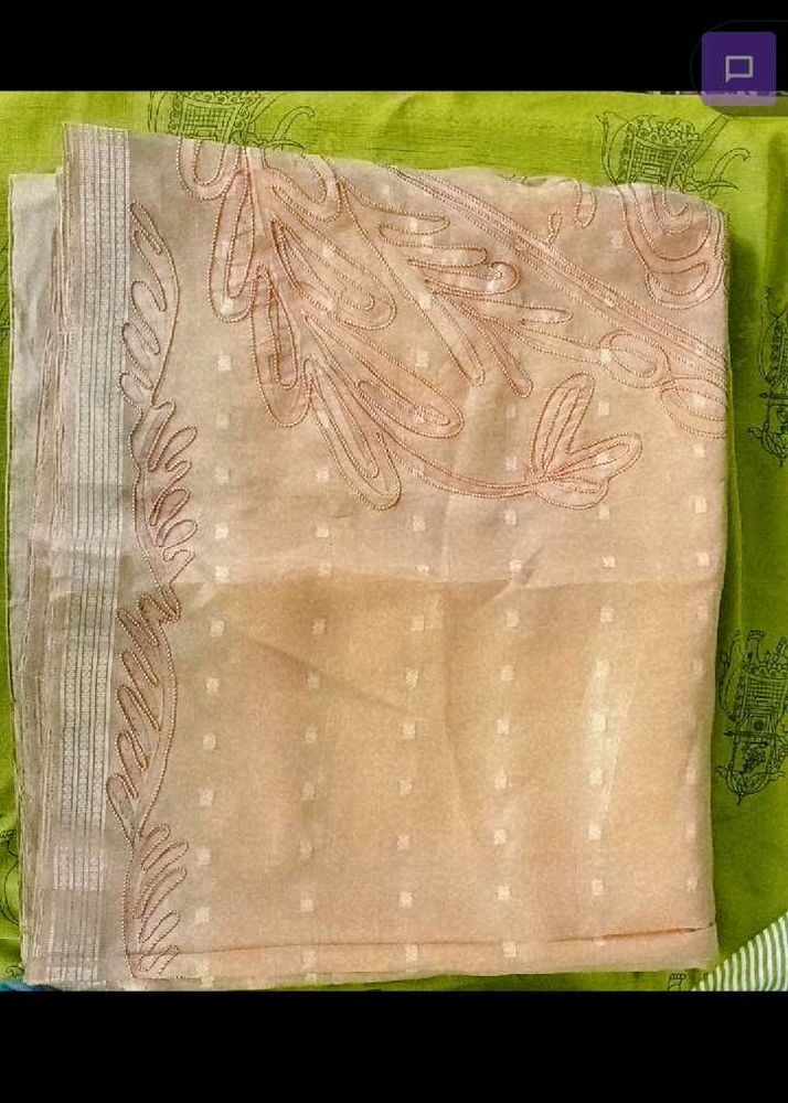 Elegant Peach Embroidered Saree