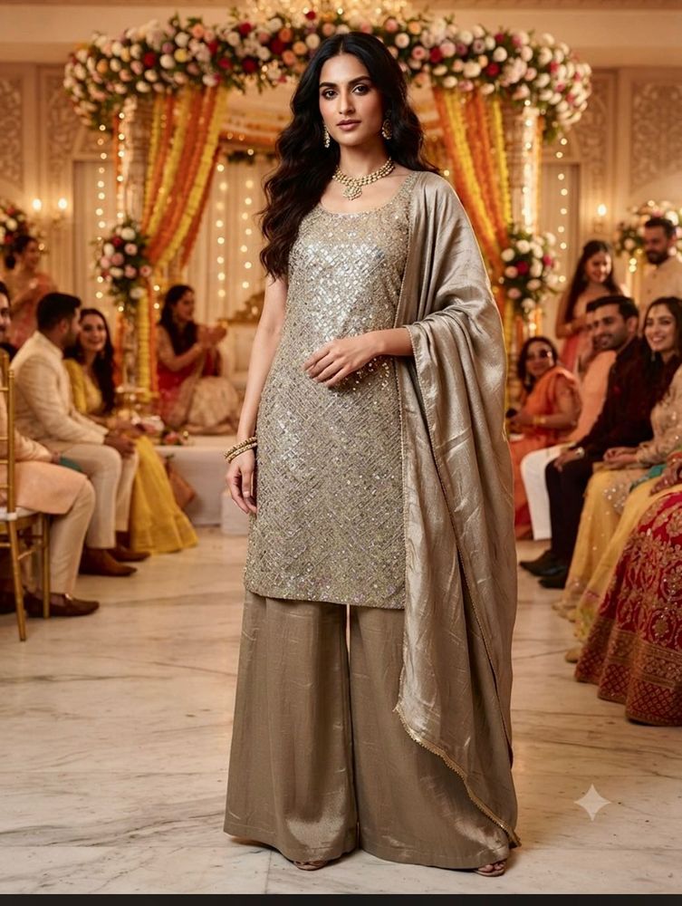 Stunning Sequined Kurta Set with Palazzo Pants