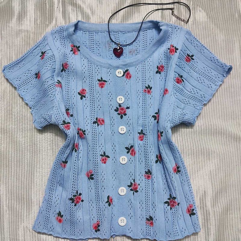y2k blue roselle top