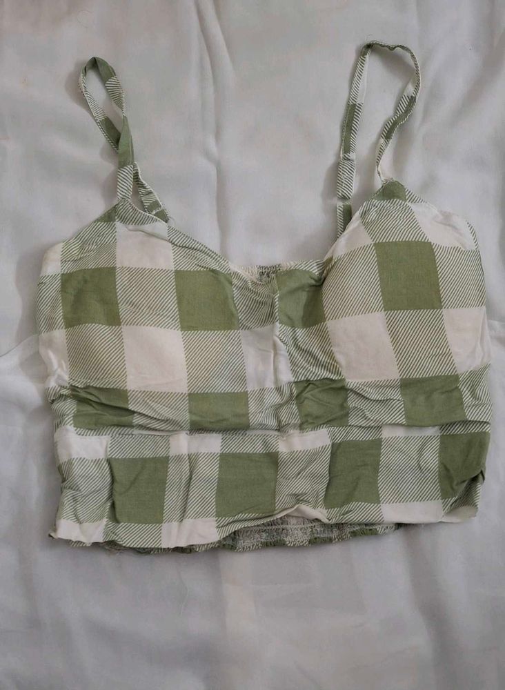 Green Gingham Crop Top