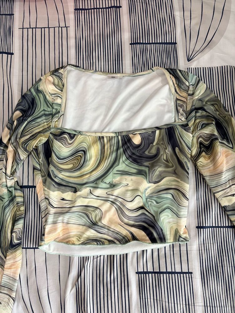 Stylish Marble Print Long Sleeve Top