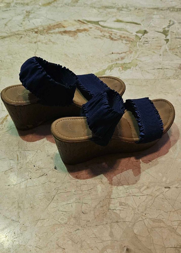 Ruffled Dual Strap Platform Heeled Wedges
