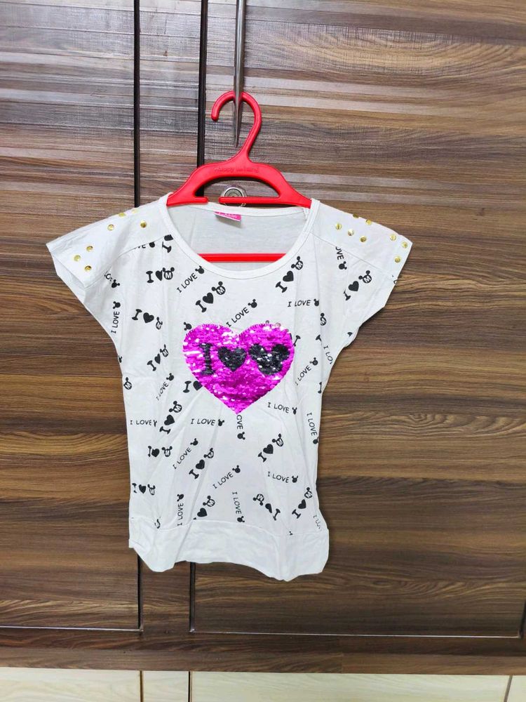 White T-Shirt with Pink Heart
