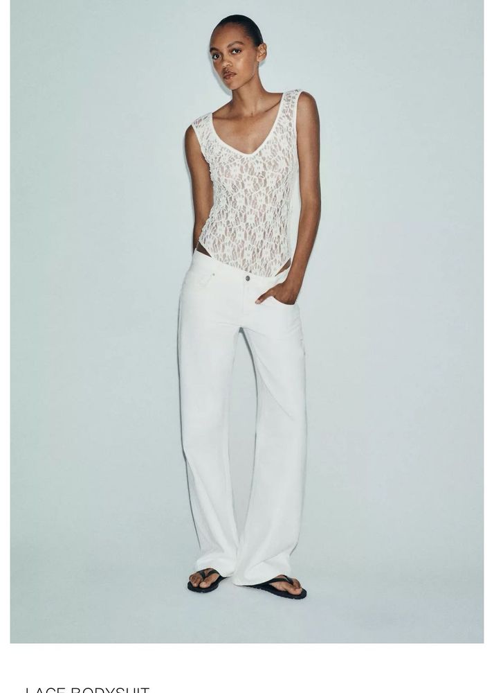 Zara celebs style White Lace Bodysuit