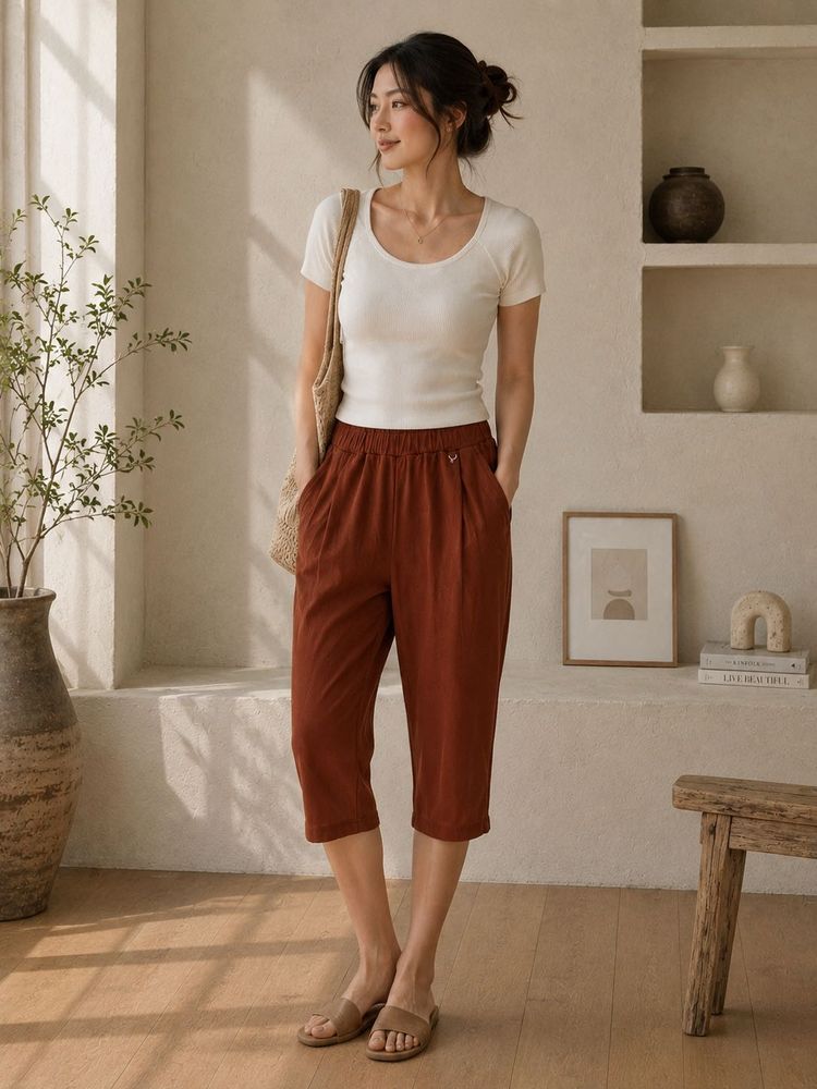 Comfortable Rust Cropped Pants