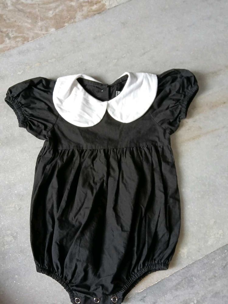 Cute Black Baby Romper with White Collar