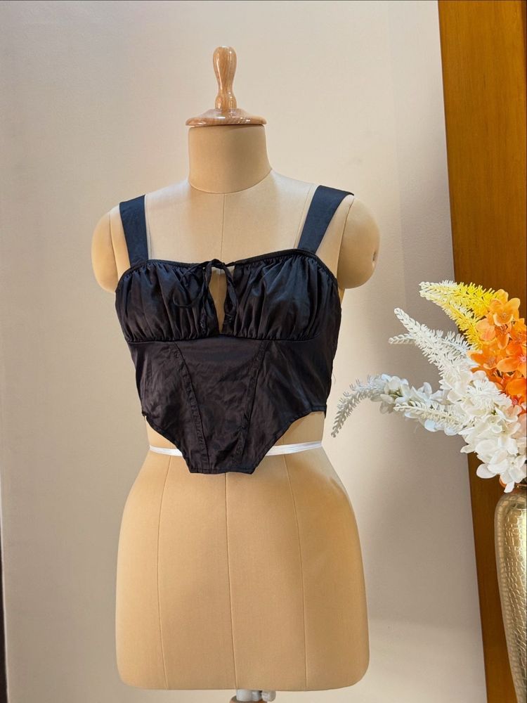 Black Bustier Top with Tie Detail