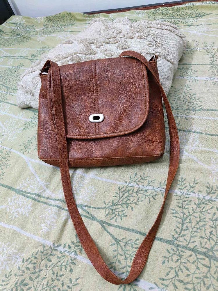 Brown Faux Leather Crossbody Bag