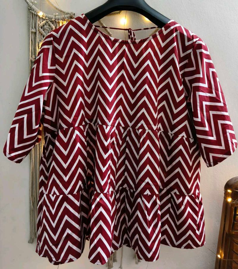 Maroon &amp; White Chevron Tiered Top 3XL