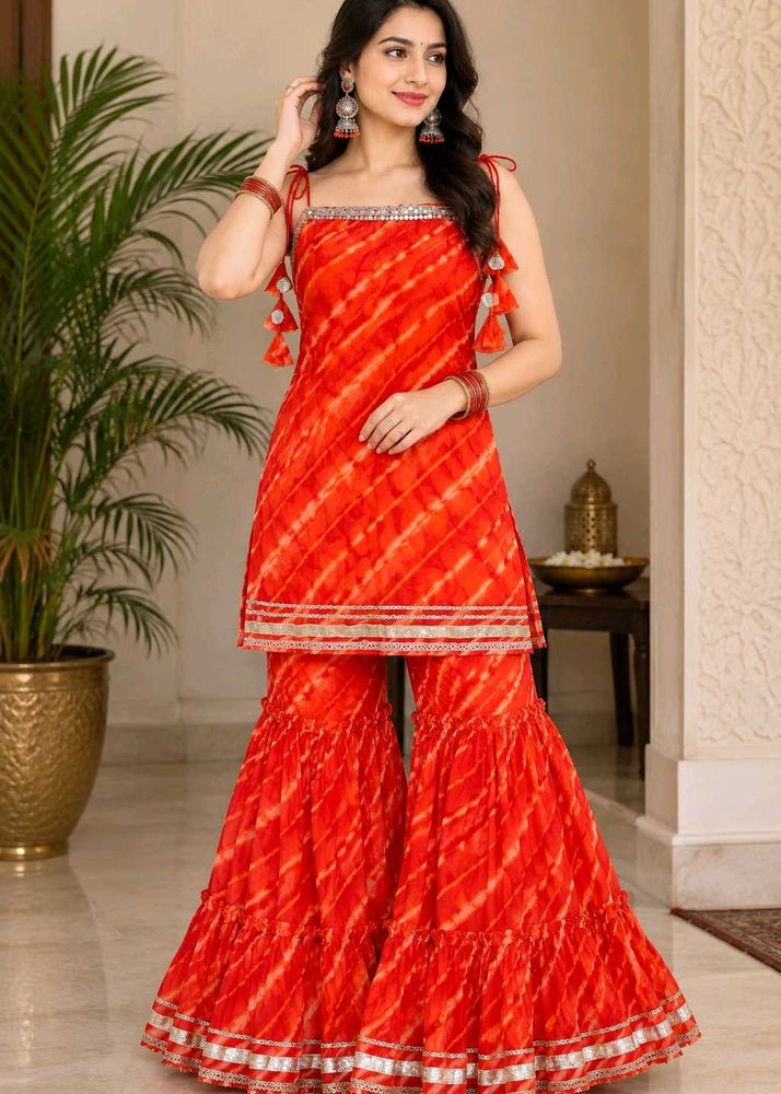 Bright Orange Sharara Set