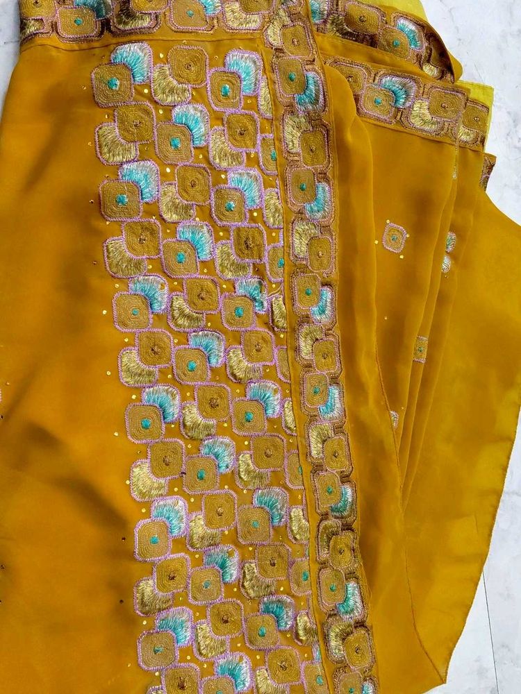 Embroidered Orange Saree