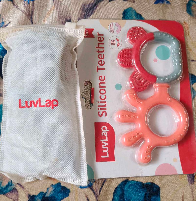 combo LuvLap Silicone Teether and nasal aspirator
