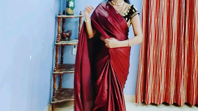 Plain  Satin Saree With Pico Fall..Only Sar