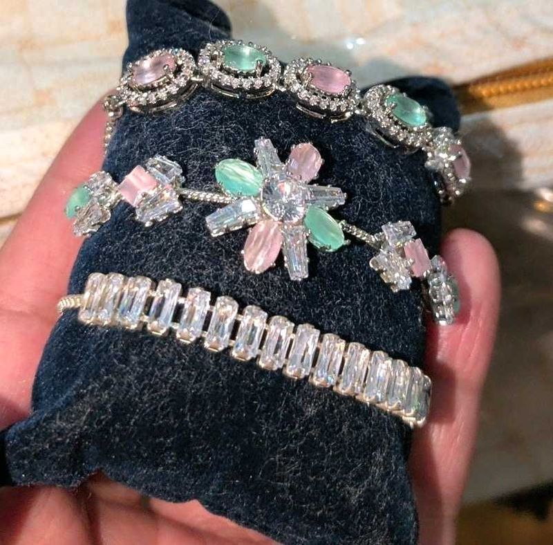 Sparkling Gemstone Bracelets Set combo of 3