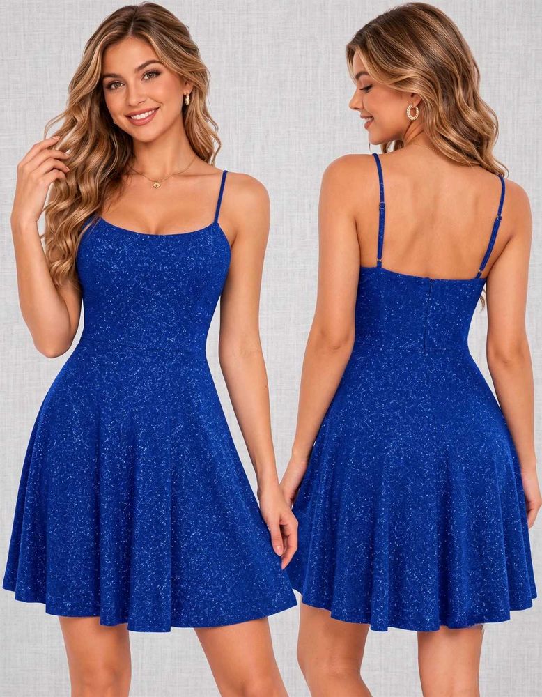 Sparkly Blue Spaghetti Strap Dress