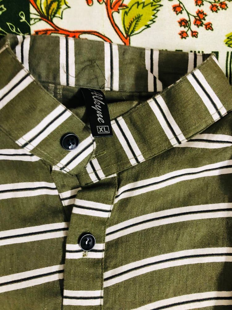 Olive Green Striped Kurta