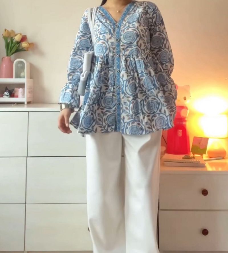 Beautiful Blue Floral Print Kurta
