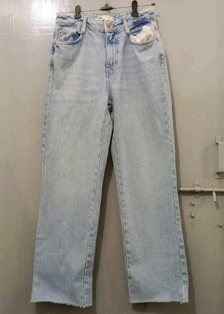 Zara Light Wash straight Wide Leg baggy Jeans