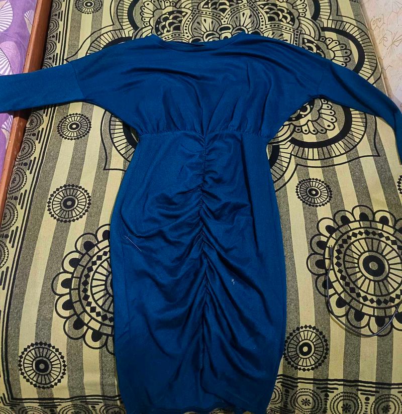 Teal Ruched Long Sleeve Dress