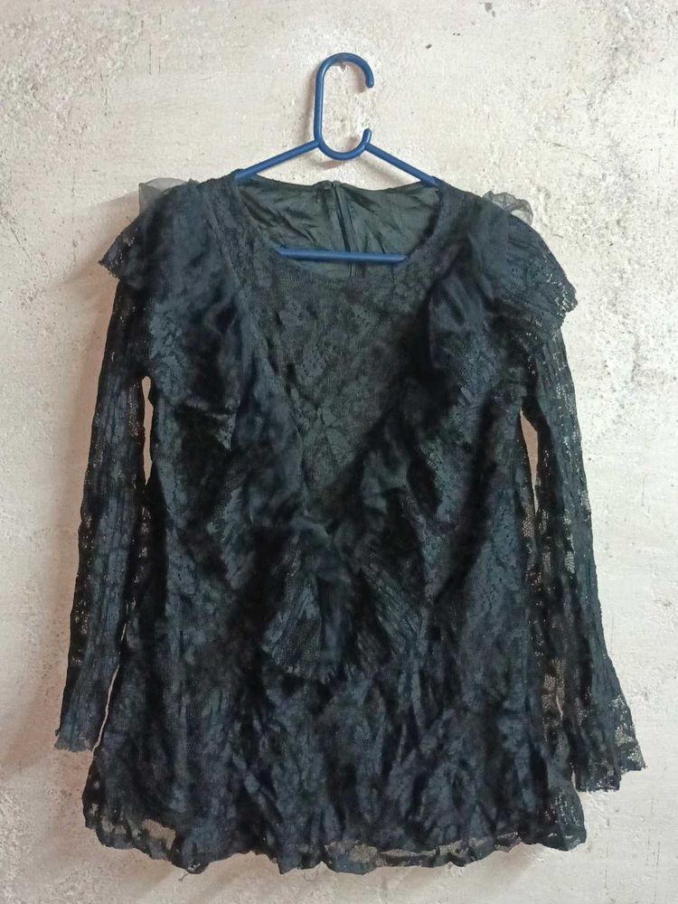 Elegant Black Lace Top Layered Partywear