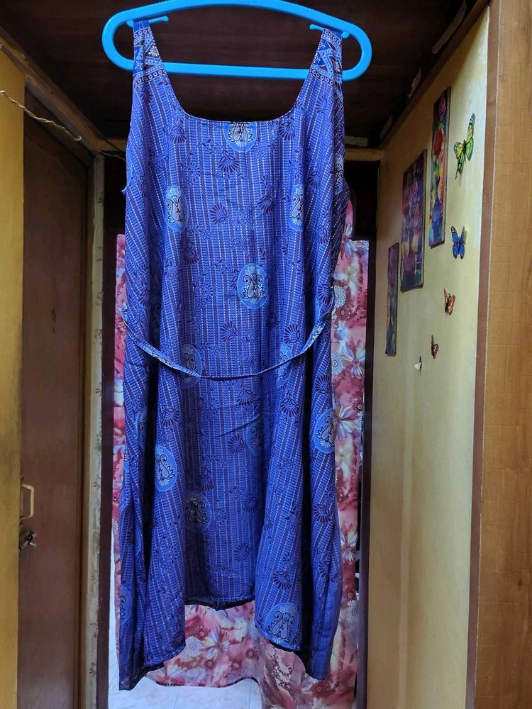 Plus size Vibrant Blue Printed Ethnic Gown