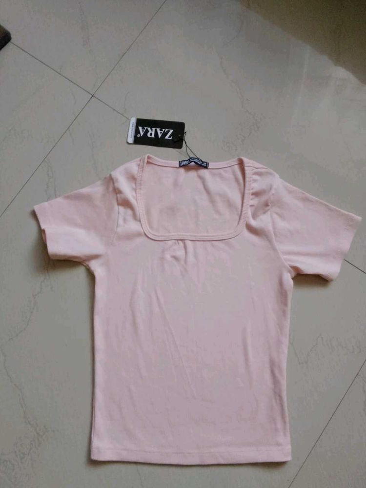 Chic Square Neck Pink T-Shirt