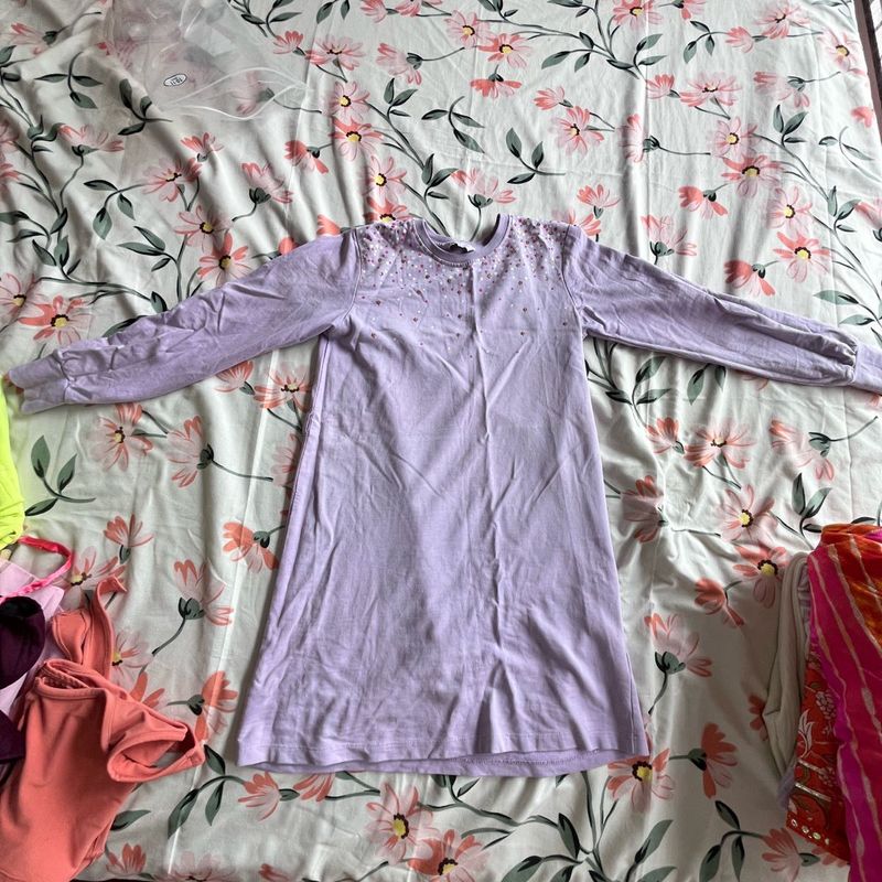 Girls Purple Long Sleeve Dress