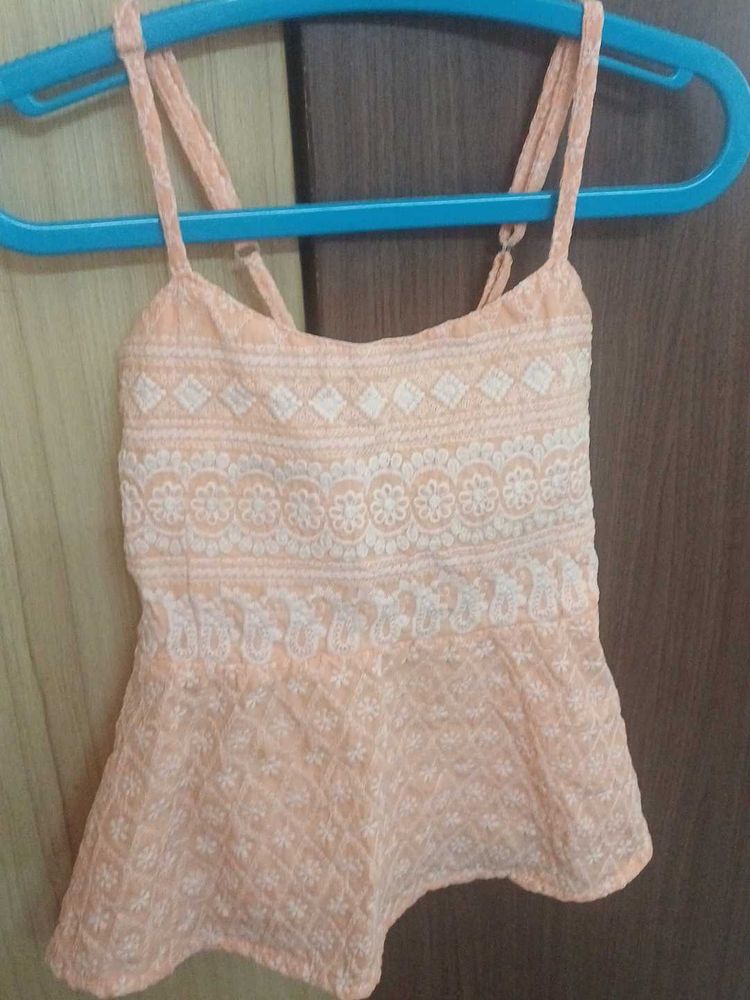 Peach Embroidered Tank Top