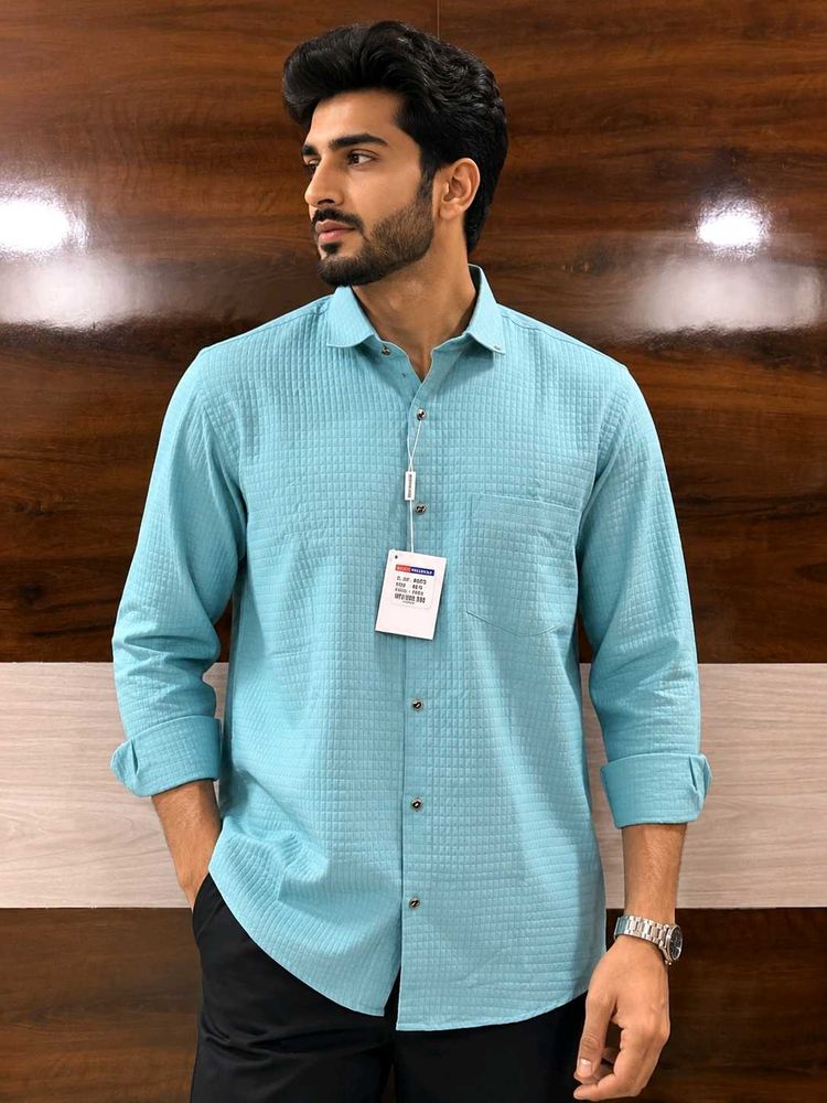 Light Blue Textured Long Sleeve Shirt