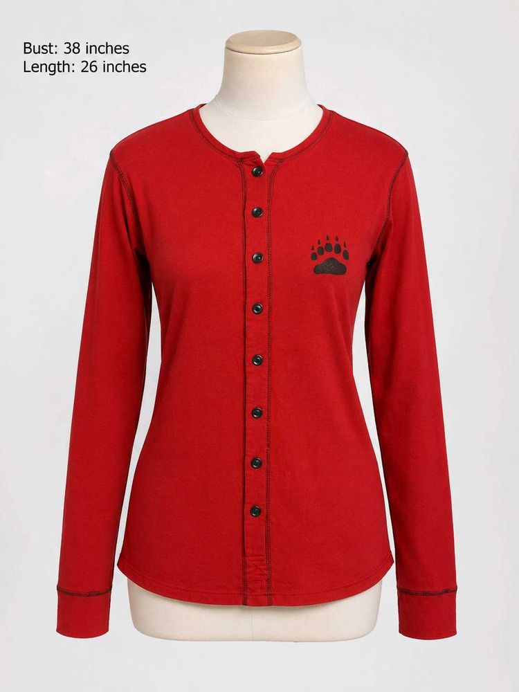 Red Bear Paw Button-Up Top
