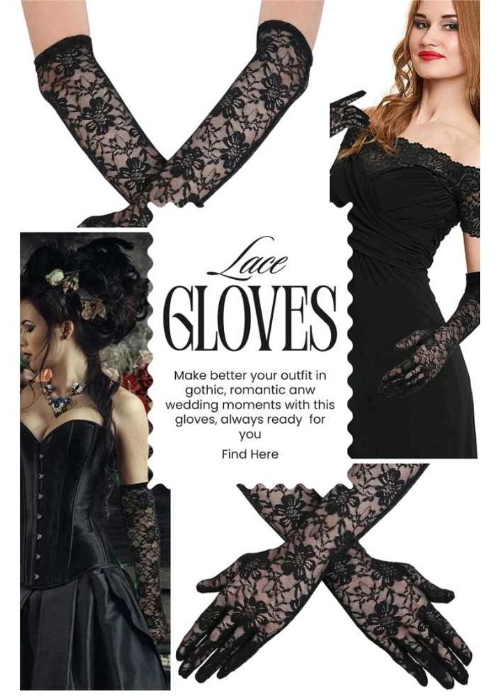 black vintage net floral long gloves