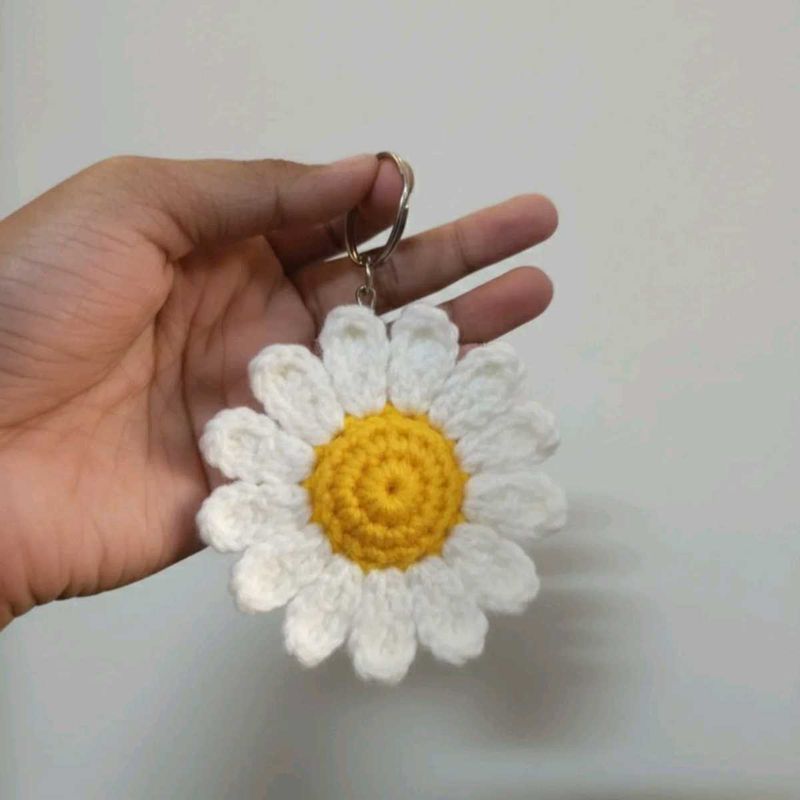 Handmade Crochet Daisy Keychain