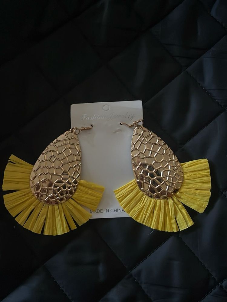 Boho Yellow Tassel Drop Earrings