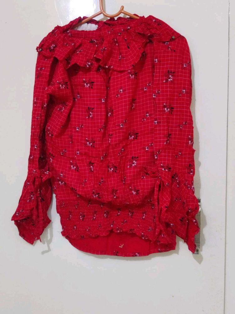 Red Floral Ruffle Top