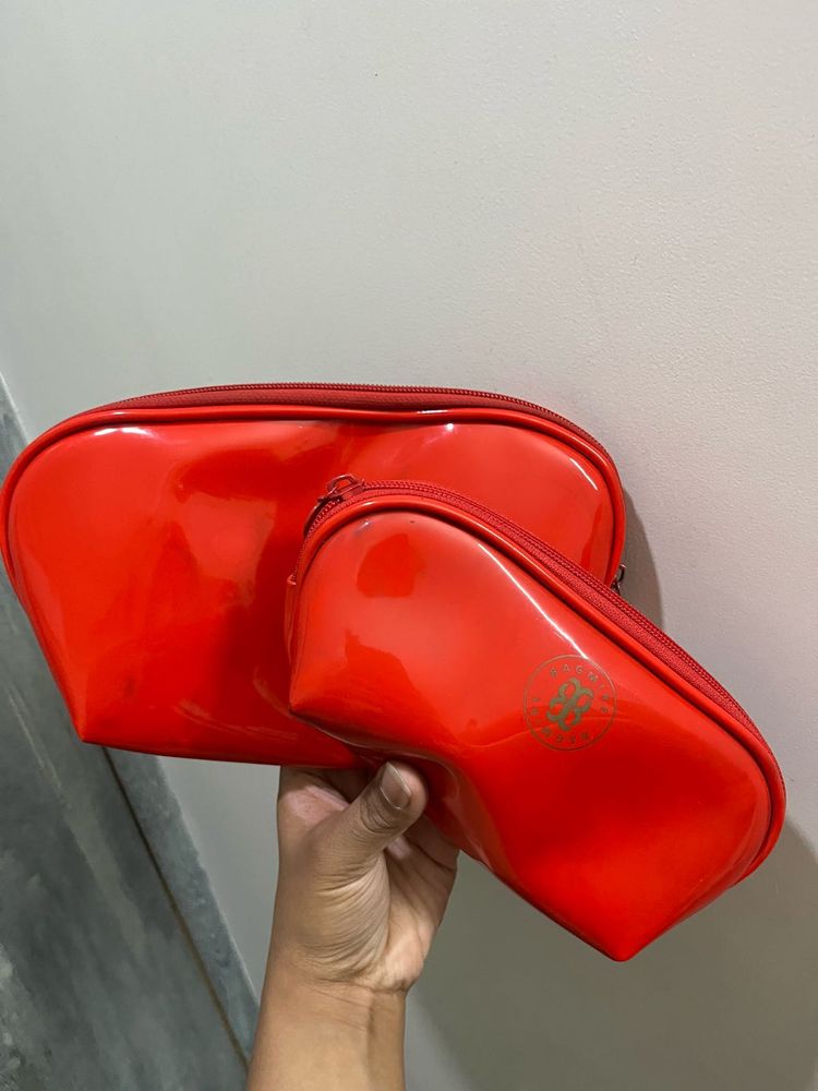 Red Patent Cosmetic Pouch Set of 2