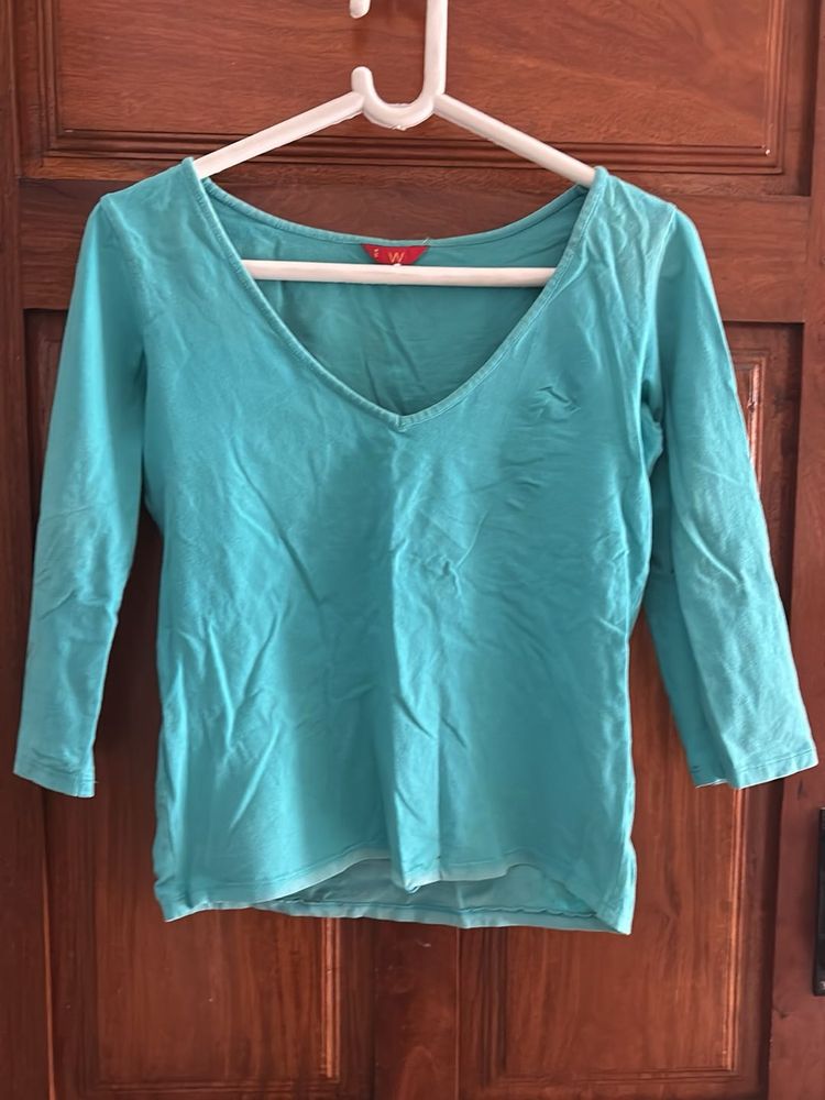 Teal V-Neck 3/4 Sleeve Tee