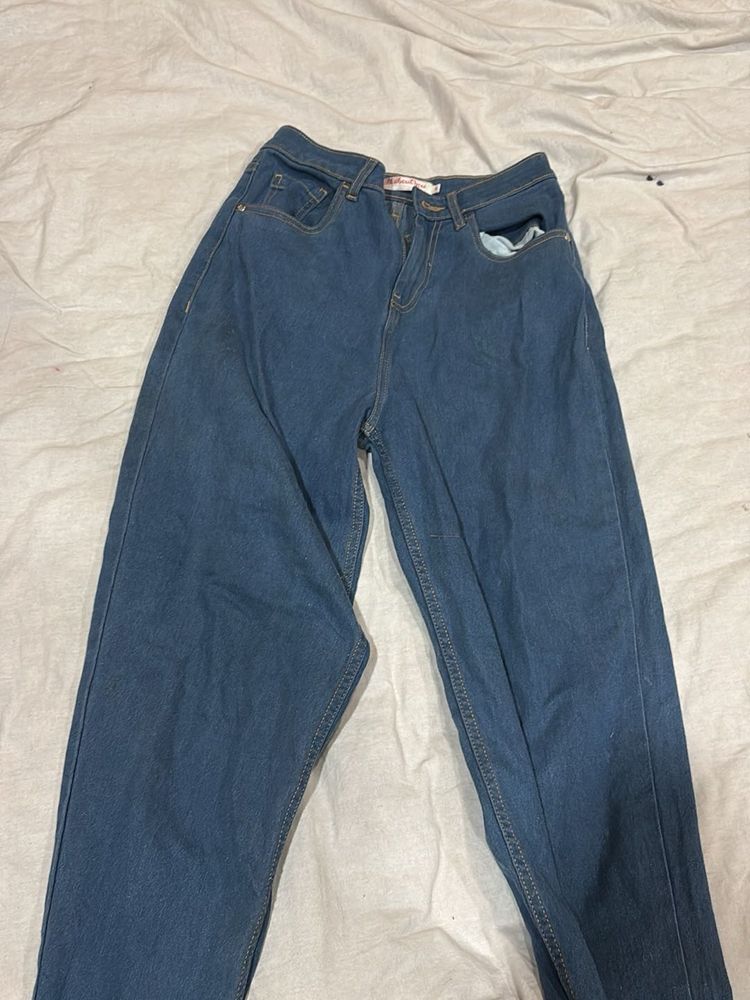 Blue Denim High-Waist Mom Fit Jeans