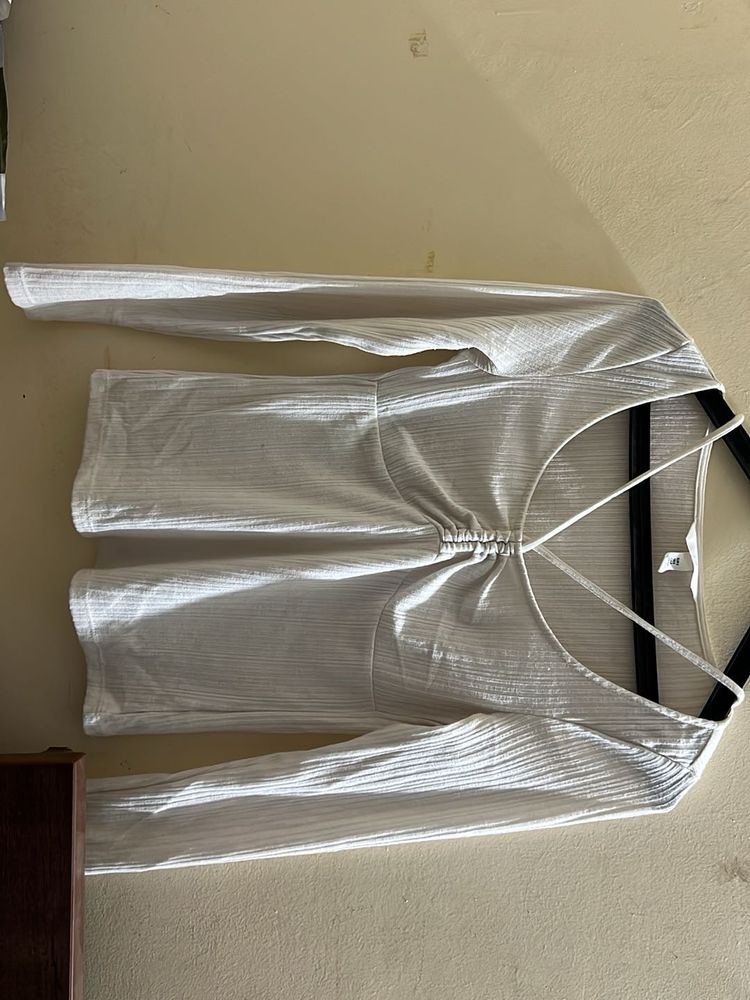 White Ribbed Long Sleeve Crop Top