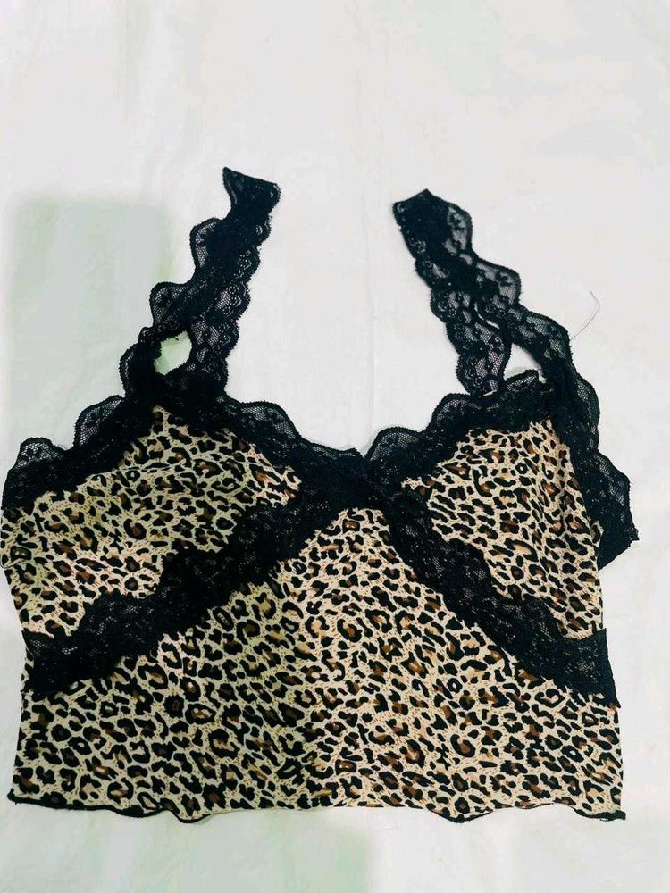Leopard Print Lace Trim Camisole top