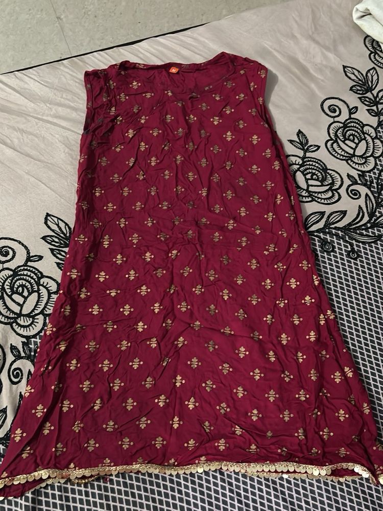 Maroon Kurta with Gold Print