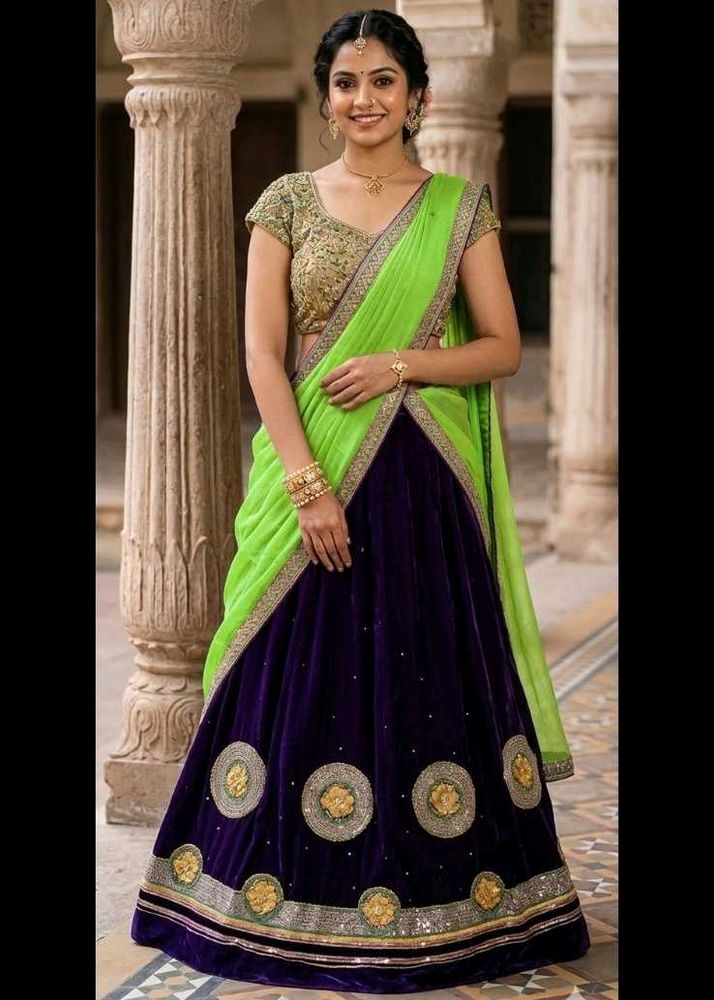 Purple &amp; Green Lehenga Set – Three-Piece Ensemble