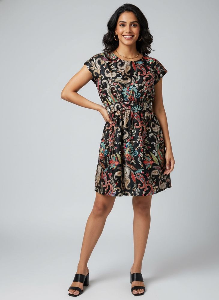 Stylish Paisley Print Black Dress