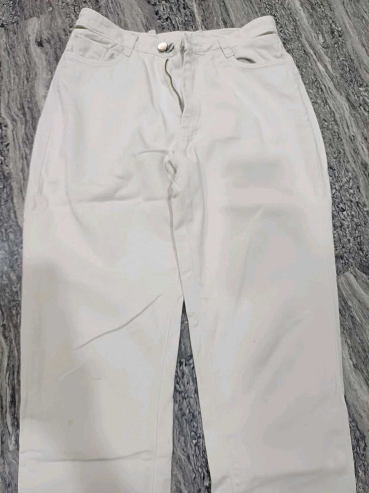 Cream Wide-Leg Jeans