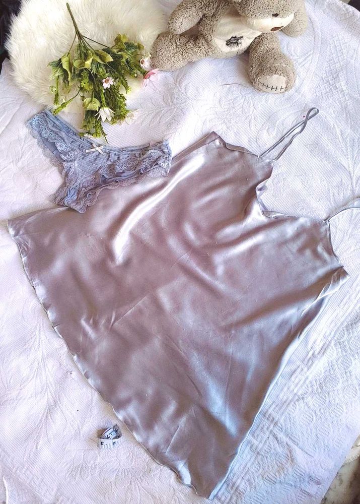 Satin Slip &amp; Lace Panty Set