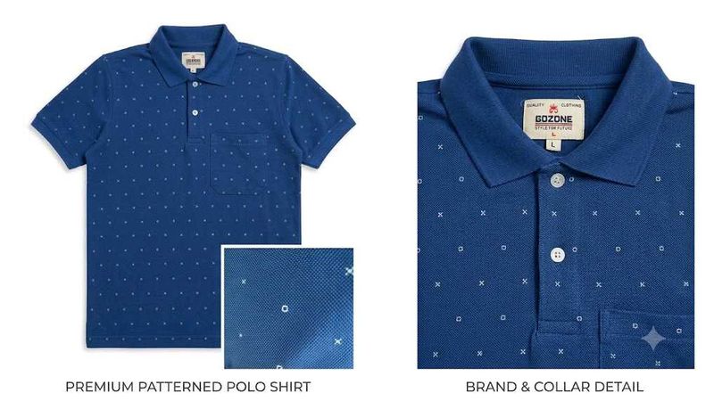 Men's Blue Patterned Polo Shirt